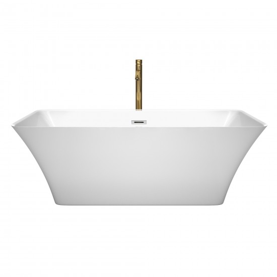 67 Inch Freestanding Bathtub in White, Chrome Trim, Floor Mounted Faucet in Gold