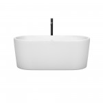 59 Inch Freestanding Bathtub in White, Floor Mounted Faucet, Drain, Trim in Black