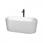 59 Inch Freestanding Bathtub in White, Chrome Trim, Floor Mounted Faucet in Black