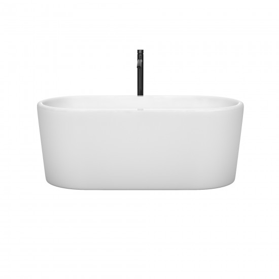 59 Inch Freestanding Bathtub in White, Chrome Trim, Floor Mounted Faucet in Black