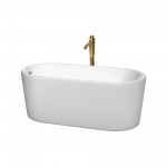 59 Inch Freestanding Bathtub in White, Chrome Trim, Floor Mounted Faucet in Gold