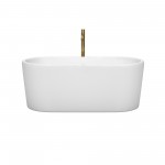 59 Inch Freestanding Bathtub in White, Chrome Trim, Floor Mounted Faucet in Gold