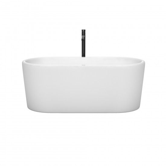 59 Inch Freestanding Bathtub in White, White Trim, Floor Mounted Faucet in Black