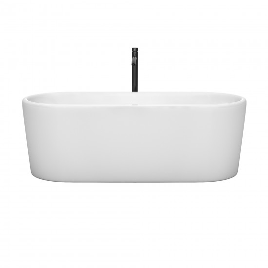 67 Inch Freestanding Bathtub in White, Floor Mounted Faucet, Drain, Trim in Black