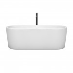 67 Inch Freestanding Bathtub in White, Chrome Trim, Floor Mounted Faucet in Black