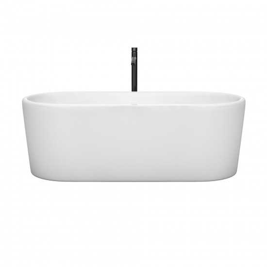 67 Inch Freestanding Bathtub in White, Chrome Trim, Floor Mounted Faucet in Black