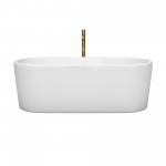 67 Inch Freestanding Bathtub in White, Chrome Trim, Floor Mounted Faucet in Gold