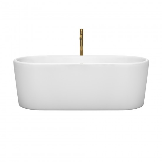 67 Inch Freestanding Bathtub in White, Chrome Trim, Floor Mounted Faucet in Gold