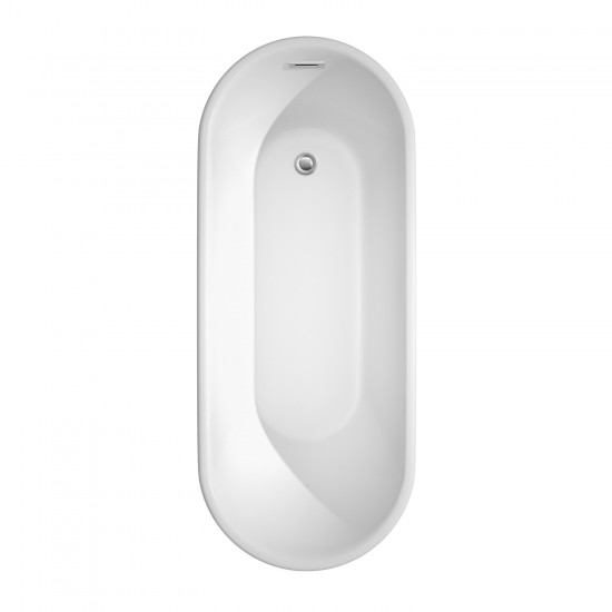 67 Inch Freestanding Bathtub in White, Chrome Trim, Floor Mounted Faucet in Gold