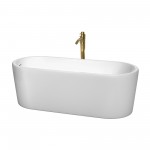 67 Inch Freestanding Bathtub in White, White Trim, Floor Mounted Faucet in Gold