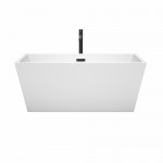 59 Inch Freestanding Bathtub in White, Floor Mounted Faucet, Drain, Trim in Black