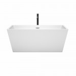 59 Inch Freestanding Bathtub in White, Chrome Trim, Floor Mounted Faucet in Black