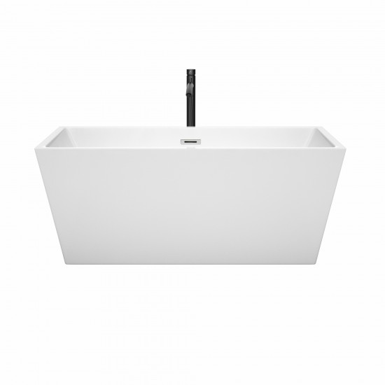 59 Inch Freestanding Bathtub in White, Chrome Trim, Floor Mounted Faucet in Black