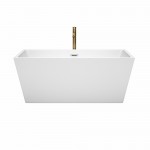 59 Inch Freestanding Bathtub in White, Chrome Trim, Floor Mounted Faucet in Gold