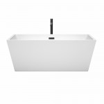 63 Inch Freestanding Bathtub in White, Floor Mounted Faucet, Drain, Trim in Black