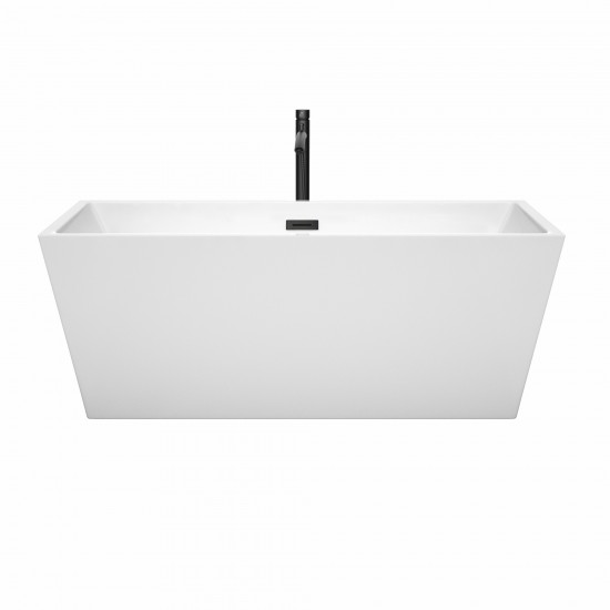 63 Inch Freestanding Bathtub in White, Floor Mounted Faucet, Drain, Trim in Black