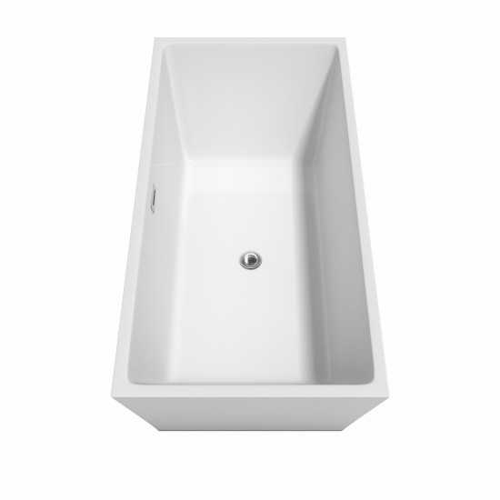 63 Inch Freestanding Bathtub in White, Chrome Trim, Floor Mounted Faucet in Gold