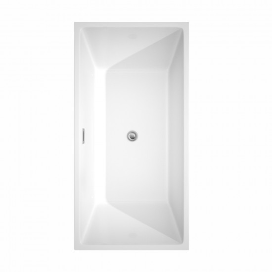 63 Inch Freestanding Bathtub in White, Chrome Trim, Floor Mounted Faucet in Gold