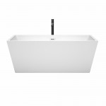 63 Inch Freestanding Bathtub in White, White Trim, Floor Mounted Faucet in Black