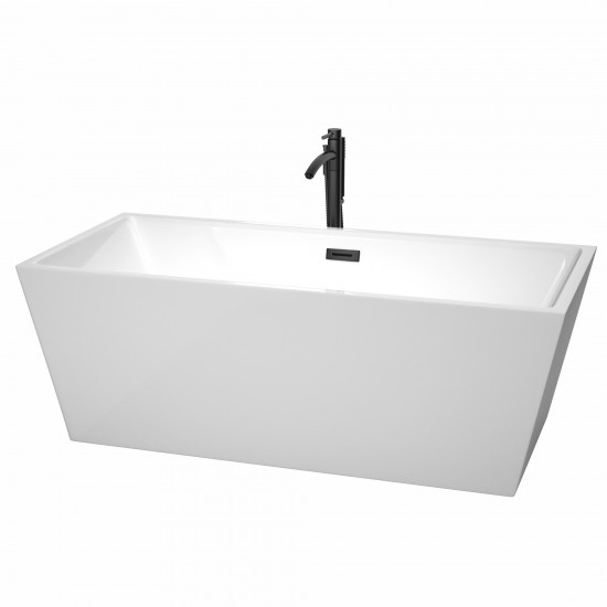 67 Inch Freestanding Bathtub in White, Floor Mounted Faucet, Drain, Trim in Black