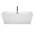 67 Inch Freestanding Bathtub in White, Floor Mounted Faucet, Drain, Trim in Black