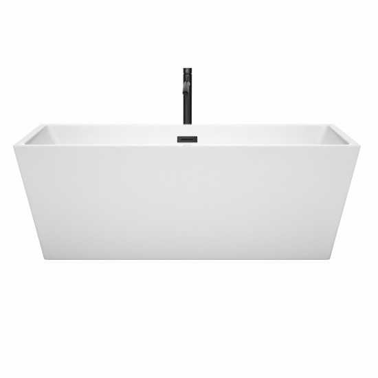 67 Inch Freestanding Bathtub in White, Floor Mounted Faucet, Drain, Trim in Black