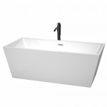 67 Inch Freestanding Bathtub in White, Chrome Trim, Floor Mounted Faucet in Black