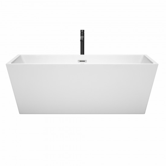 67 Inch Freestanding Bathtub in White, Chrome Trim, Floor Mounted Faucet in Black