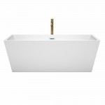 67 Inch Freestanding Bathtub in White, Chrome Trim, Floor Mounted Faucet in Gold