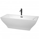 71 Inch Freestanding Bathtub in White, Floor Mounted Faucet, Drain, Trim in Black