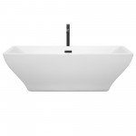 71 Inch Freestanding Bathtub in White, Floor Mounted Faucet, Drain, Trim in Black