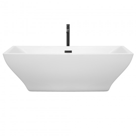 71 Inch Freestanding Bathtub in White, Floor Mounted Faucet, Drain, Trim in Black