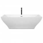 71 Inch Freestanding Bathtub in White, Chrome Trim, Floor Mounted Faucet in Black