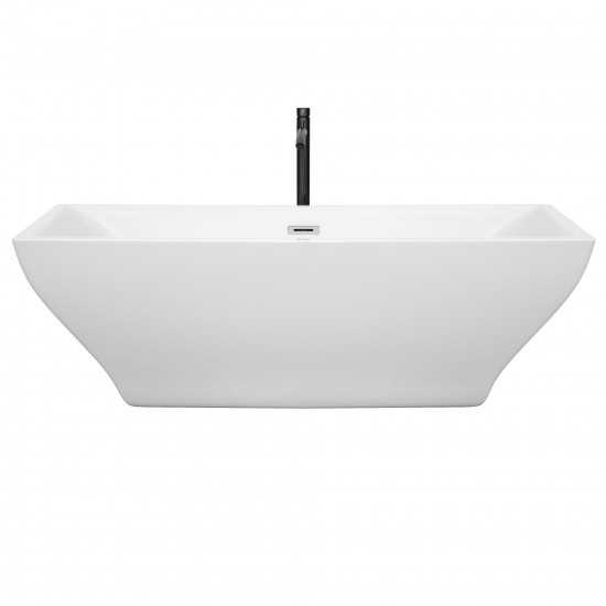 71 Inch Freestanding Bathtub in White, Chrome Trim, Floor Mounted Faucet in Black