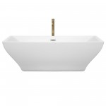 71 Inch Freestanding Bathtub in White, Chrome Trim, Floor Mounted Faucet in Gold