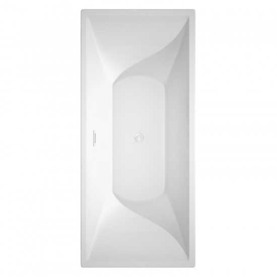 71 Inch Freestanding Bathtub in White, White Trim, Floor Mounted Faucet in Black