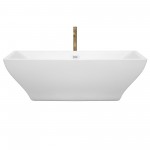 71 Inch Freestanding Bathtub in White, White Trim, Floor Mounted Faucet in Gold