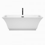 67 Inch Freestanding Bathtub in White, Floor Mounted Faucet, Drain, Trim in Black