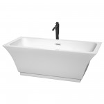 67 Inch Freestanding Bathtub in White, Chrome Trim, Floor Mounted Faucet in Black