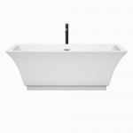 67 Inch Freestanding Bathtub in White, Chrome Trim, Floor Mounted Faucet in Black