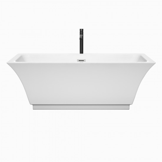 67 Inch Freestanding Bathtub in White, Chrome Trim, Floor Mounted Faucet in Black