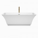 67 Inch Freestanding Bathtub in White, Chrome Trim, Floor Mounted Faucet in Gold