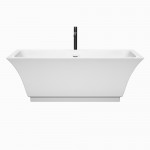 67 Inch Freestanding Bathtub in White, White Trim, Floor Mounted Faucet in Black