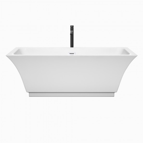 67 Inch Freestanding Bathtub in White, White Trim, Floor Mounted Faucet in Black