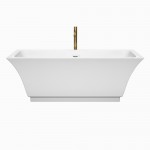 67 Inch Freestanding Bathtub in White, White Trim, Floor Mounted Faucet in Gold