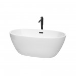 59 Inch Freestanding Bathtub in White, Floor Mounted Faucet, Drain, Trim in Black