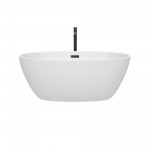 59 Inch Freestanding Bathtub in White, Floor Mounted Faucet, Drain, Trim in Black