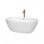 59 Inch Freestanding Bathtub in White, Chrome Trim, Floor Mounted Faucet in Gold