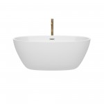 59 Inch Freestanding Bathtub in White, Chrome Trim, Floor Mounted Faucet in Gold