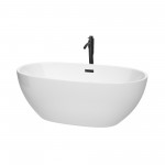 63 Inch Freestanding Bathtub in White, Floor Mounted Faucet, Drain, Trim in Black